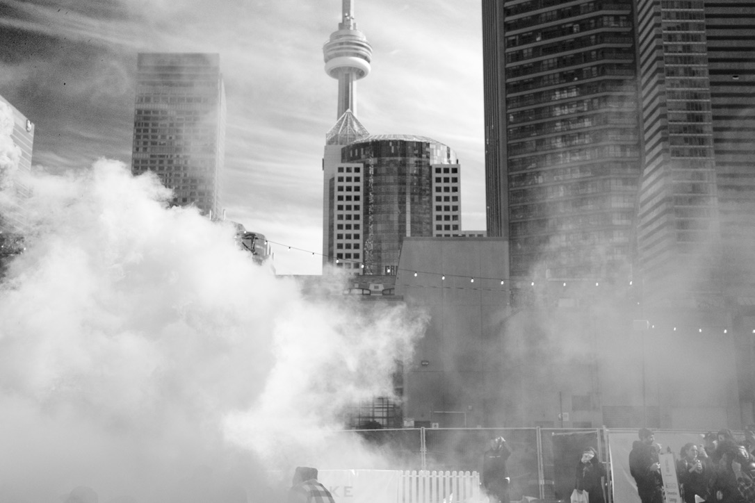 Toronto — CN Tower through steam, Nathan Phillips Square